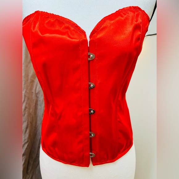 NWT LG Fiery Red Satin Corset Bustier Lace-Up Back Halloween Costume Devil Top - Picture 4 of 15